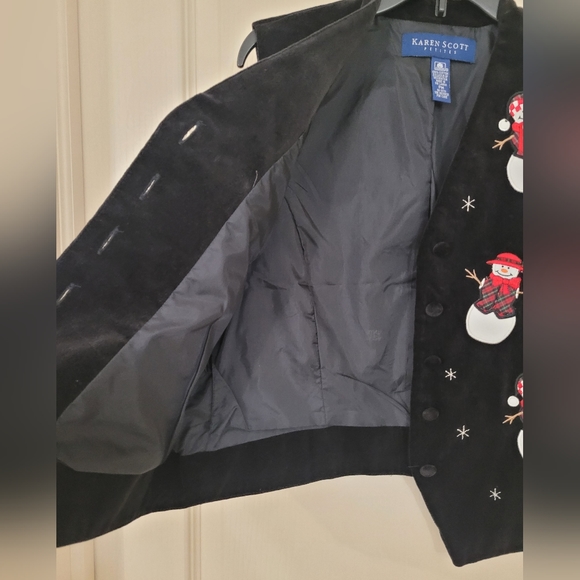 KAREN SCOTT Women's Black Holiday Vest with Snowmen Size PM - Picture 3 of 6